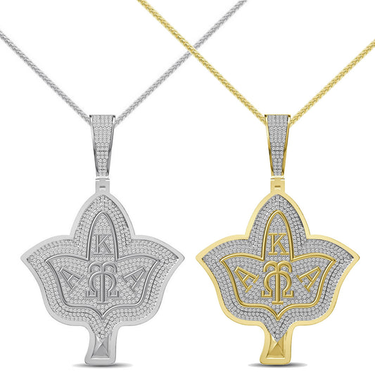 Real Sterling Silver 2.50 Ctw. Simulated Diamond 29+ Grams AKA Ivy Leaf Omega Symbols 14K Gold Over Pendant Charm Chain Neckless Big 2.7.5''