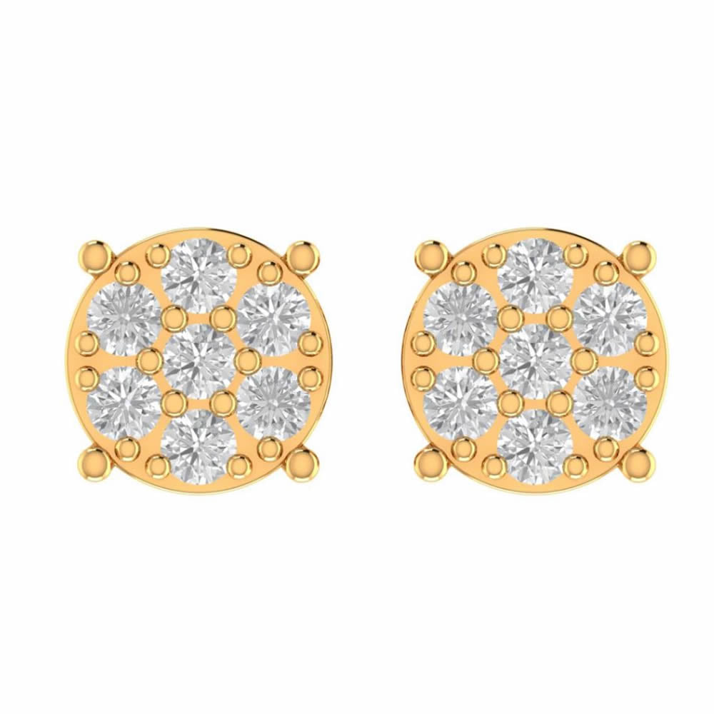 10K Real Yellow Gold Genuine Authentic 1/4 Cwt. VVS/1 Moissanite Diamond Unisex Round Flower Screw Back Stud Earrings Mini Small 6mm