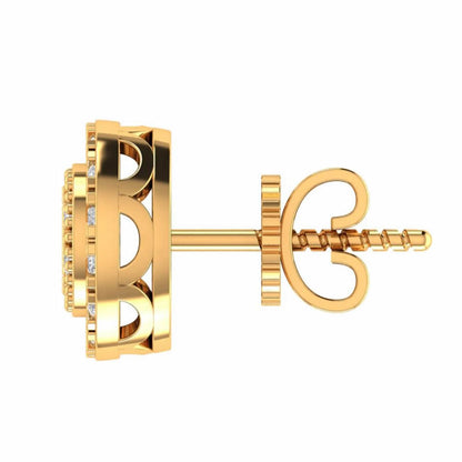 10K Real Yellow Gold Genuine Authentic 1/4 Cwt. VVS/1 Moissanite Diamond Unisex Round Flower Screw Back Stud Earrings Mini Small 8.75 mm
