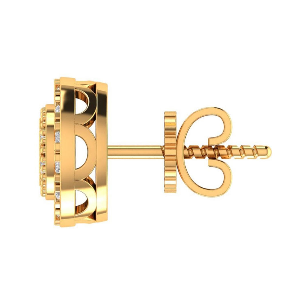 10K Real Yellow Gold Genuine Authentic 0.25 Cwt. VVS/1 Moissanite Diamond Unisex Round Flower Screw Back Stud Earrings Mini Small 8.75 mm