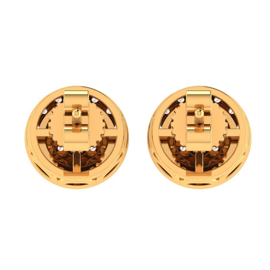 10K Real Yellow Gold Genuine Authentic 0.25 Cwt. VVS/1 Moissanite Diamond Unisex Round Flower Screw Back Stud Earrings Mini Small 8.75 mm