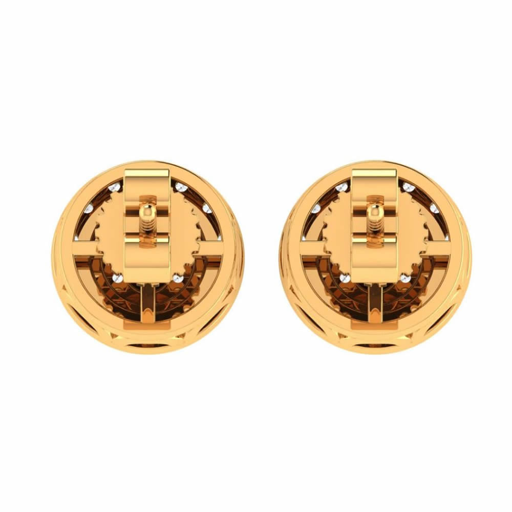 10K Real Yellow Gold Genuine Authentic 1/4 Cwt. VVS/1 Moissanite Diamond Unisex Round Flower Screw Back Stud Earrings Mini Small 8.75 mm