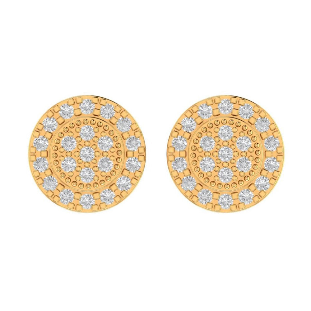 10K Real Yellow Gold Genuine Authentic 1/4 Cwt. VVS/1 Moissanite Diamond Unisex Round Flower Screw Back Stud Earrings Mini Small 8.75 mm