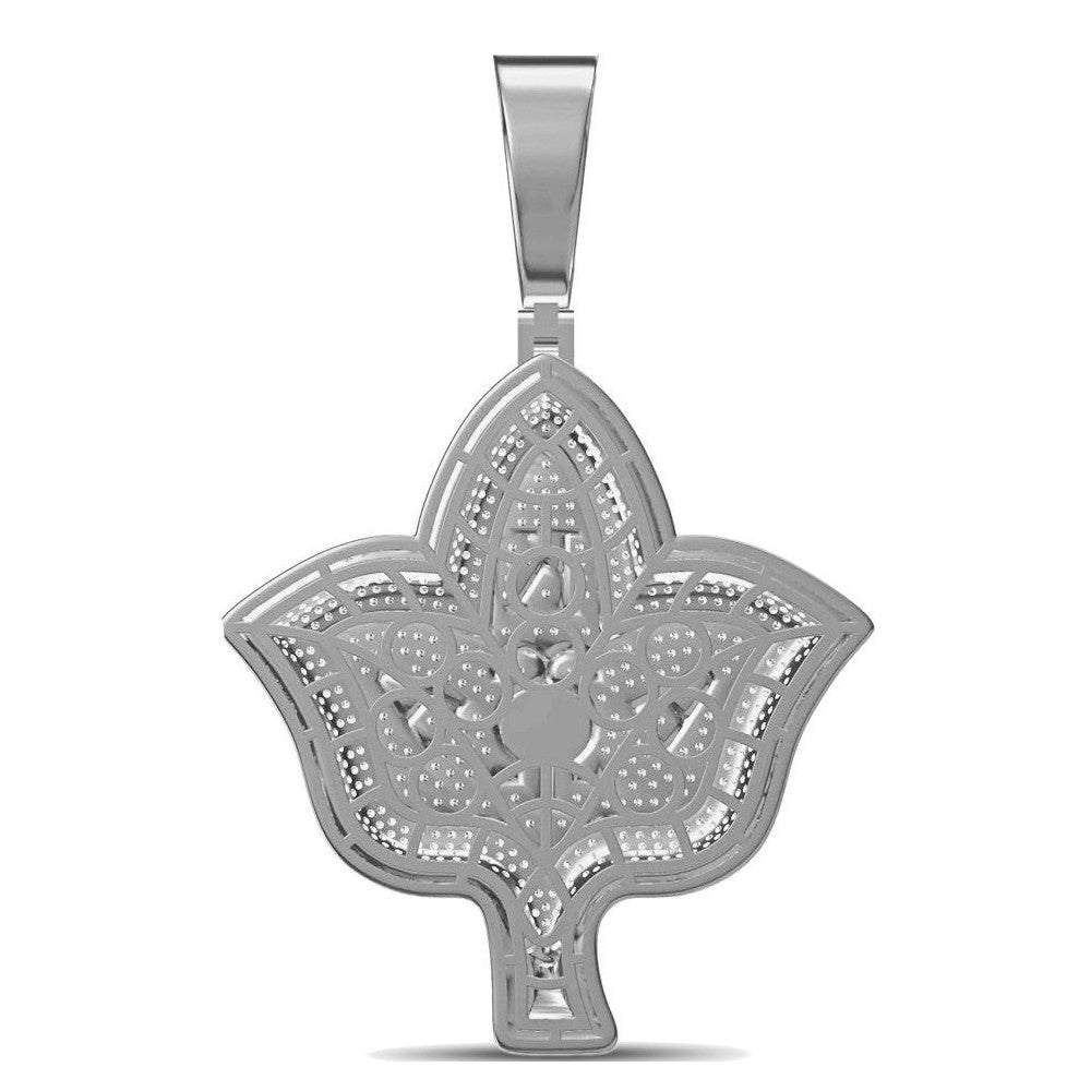 Real Sterling Silver 2.50 Ctw. Simulated Diamond 29+ Grams AKA Ivy Leaf Omega Symbols 14K Gold Over Pendant Charm Chain Neckless Big 2.7.5''