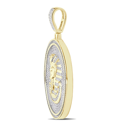 Real Genuine 3.50 Cwt. Authentic MOISSANITE Diamond 31+ Grams Ancient Egyptian Pharaoh King Tut Mummy 14K Gold Over Charm Pendant Chain Set