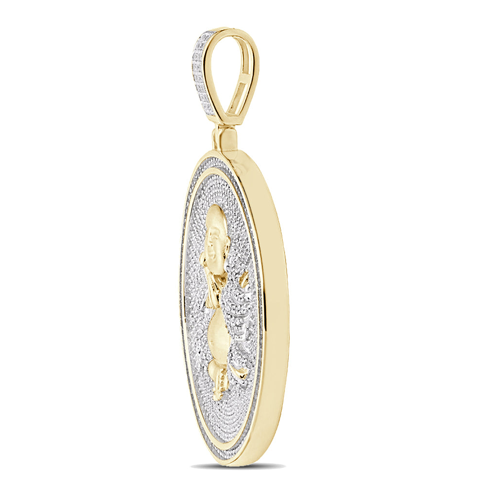 Real Genuine 3.50 Cwt. Authentic VVS/1 MOISSANITE Diamond 32+ Grams Praying Gautama Buddha 14K Gold Finish Religious Charm Pendant Chain Set