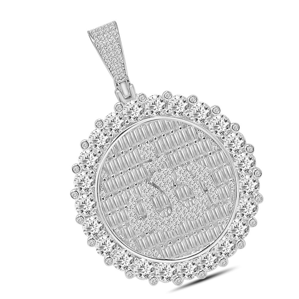 30+ Grams Real Silver 14K Gold Finish 2.00 Ct. Baguette/Round Cut Simulated Diamond Allah God Muslim Flower Charm Pendant +Free Chain Unisex