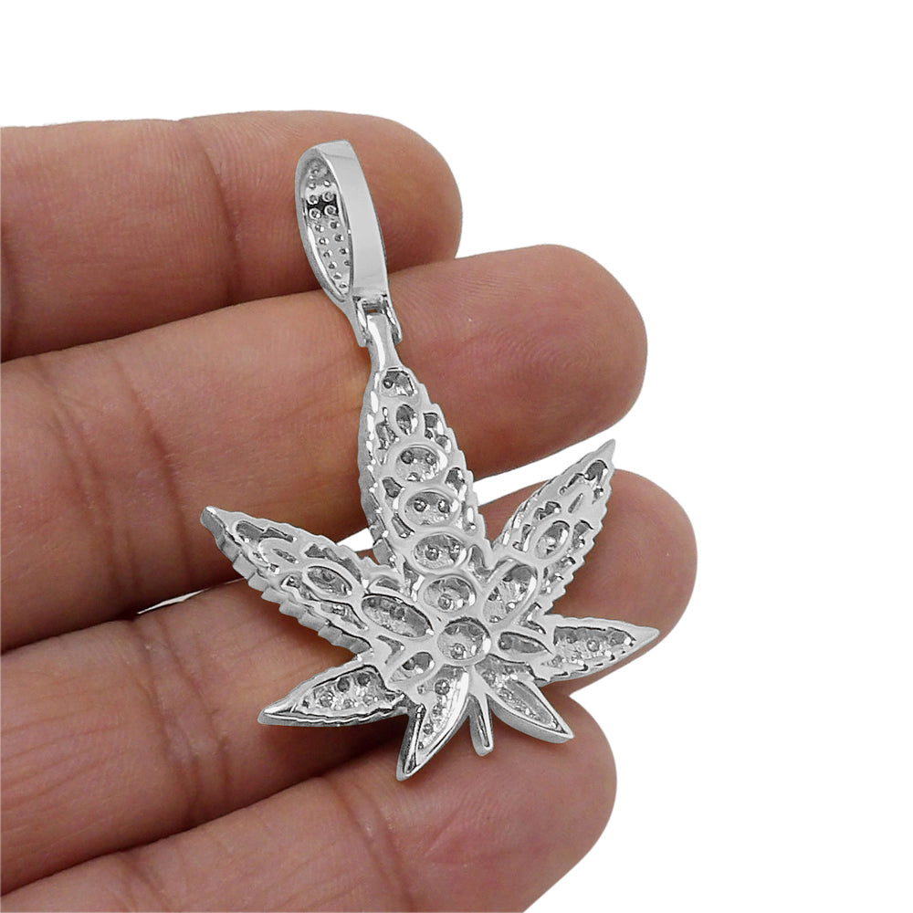 Real Genuine 4.00 Cwt. VVS/1 Authentic MOISSANITE Diamond 18+ Grams Weed Marijuana Leaf Plant Men's Custom Pendant Charm Chain Neckless Set