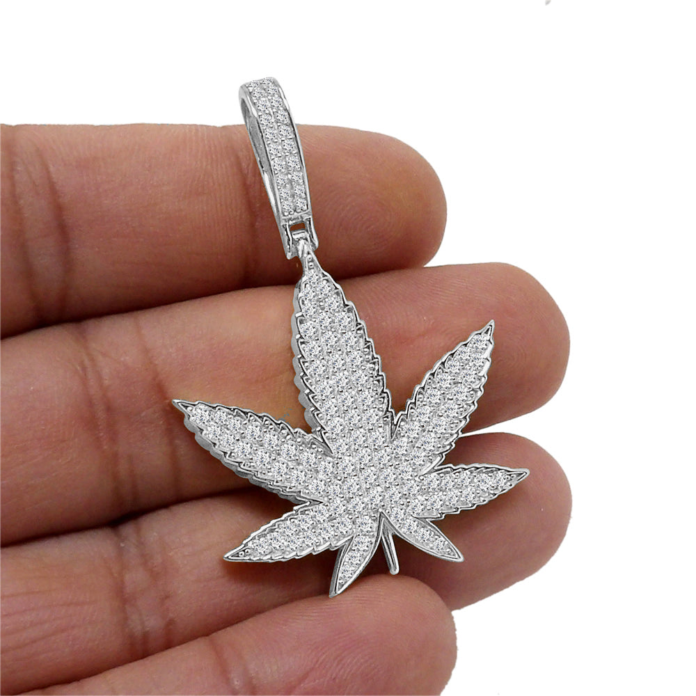 Real Genuine 4.00 Cwt. VVS/1 Authentic MOISSANITE Diamond 18+ Grams Weed Marijuana Leaf Plant Men's Custom Pendant Charm Chain Neckless Set