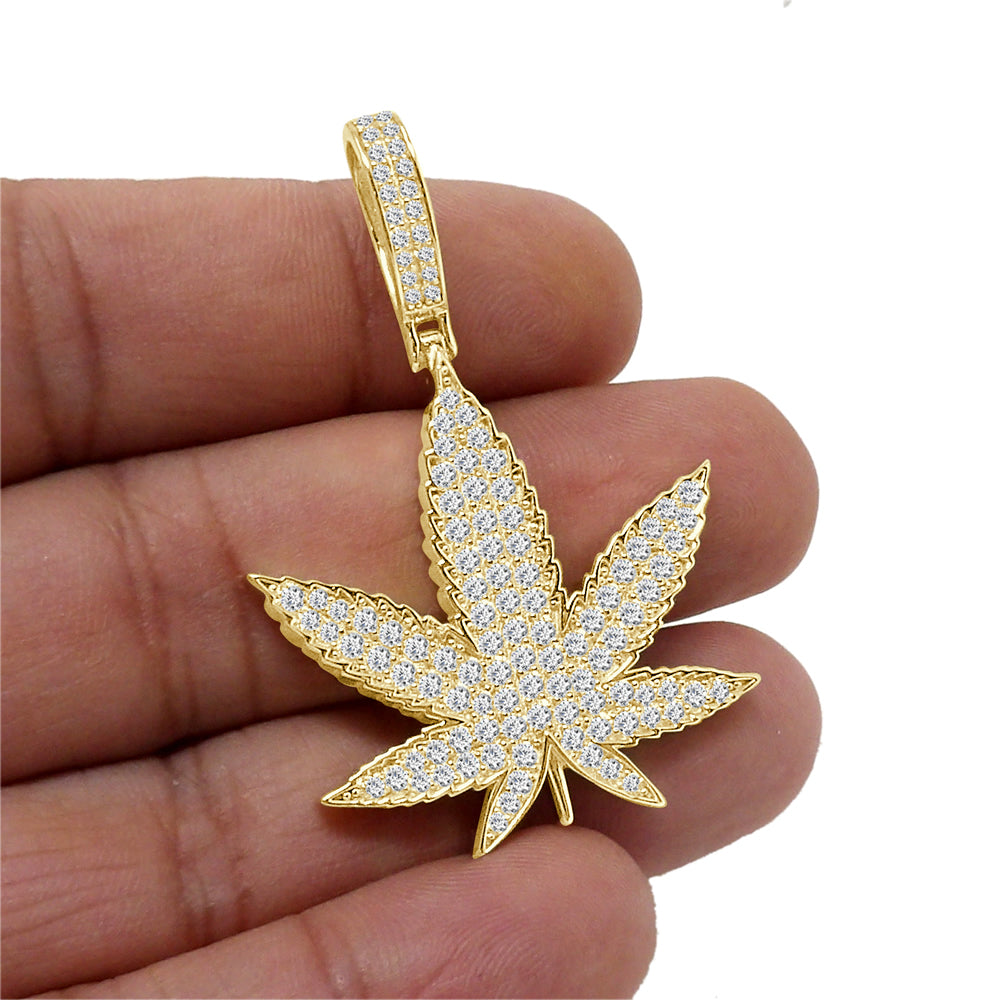 Real Genuine 4.00 Cwt. VVS/1 Authentic MOISSANITE Diamond 18+ Grams Weed Marijuana Leaf Plant Men's Custom Pendant Charm Chain Neckless Set