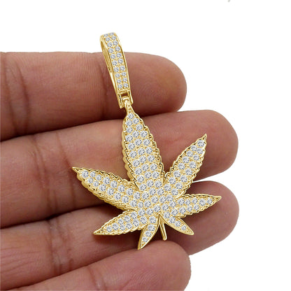 Real Genuine 4.00 Cwt. VVS/1 Authentic MOISSANITE Diamond 18+ Grams Weed Marijuana Leaf Plant Men's Custom Pendant Charm Chain Neckless Set