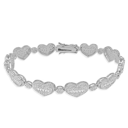 Real Authentic Hand Set 8.60 Cwt. VVS/D Certified Baguette Moissanite Diamond 14K White Gold On 12mm Unisex Heart Love Link Chain Bracelet 8.25''