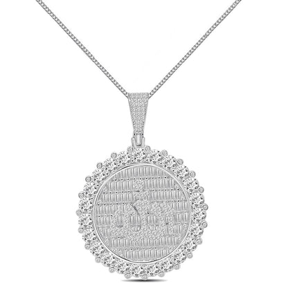 30+ Grams Real Silver 14K Gold Finish 2.00 Ct. Baguette/Round Cut Simulated Diamond Allah God Muslim Flower Charm Pendant +Free Chain Unisex