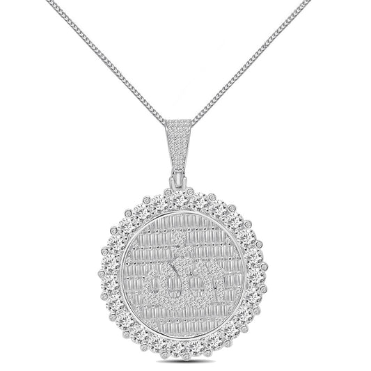 30+ Grams Real Silver 14K Gold Finish 2.00 Ct. Baguette/Round Cut Simulated Diamond Allah God Muslim Flower Charm Pendant +Free Chain Unisex