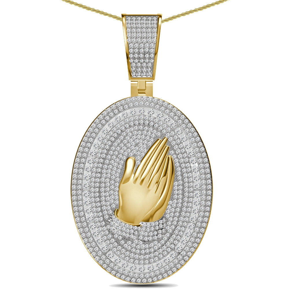 Real Genuine 5.50 Cwt. Authentic VVS/1 Natural Moissanite Diamond 35+ Grams Praying Hands 10K Gold Finish Religious Pendant Charm Medallion