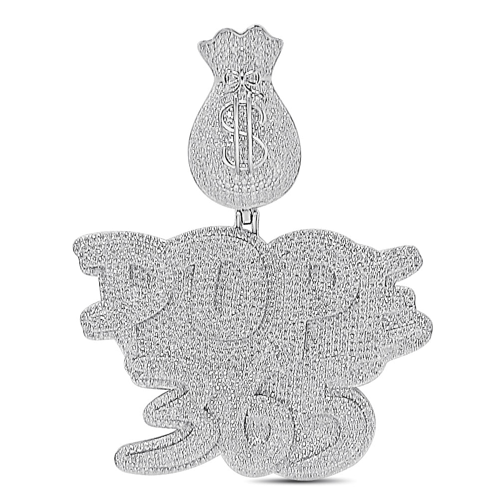 40+ Grams Genuine 10.88 Cwt. Certified VVS/D Hand Set Moissanite Diamond 14K White Gold FinishMicron Gold Finish Dope 365 Money Bag Pendant Charm Big 2.75''