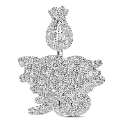 40+ Grams Genuine 10.88 Cwt. Certified VVS/D Hand Set Moissanite Diamond 14K White Gold FinishMicron Gold Finish Dope 365 Money Bag Pendant Charm Big 2.75''
