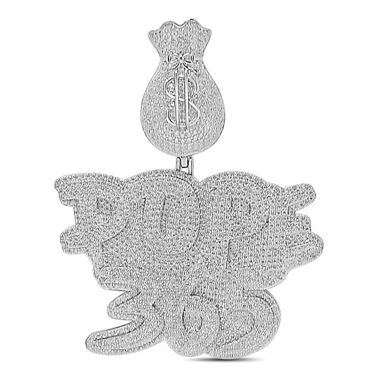 40+ Grams Genuine 10.88 Cwt. Certified VVS/D Hand Set Moissanite Diamond 14K White Gold FinishMicron Gold Finish Dope 365 Money Bag Pendant Charm Big 2.75''