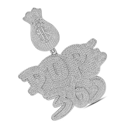 40+ Grams Genuine 10.88 Cwt. Certified VVS/D Hand Set Moissanite Diamond 14K White Gold FinishMicron Gold Finish Dope 365 Money Bag Pendant Charm Big 2.75''