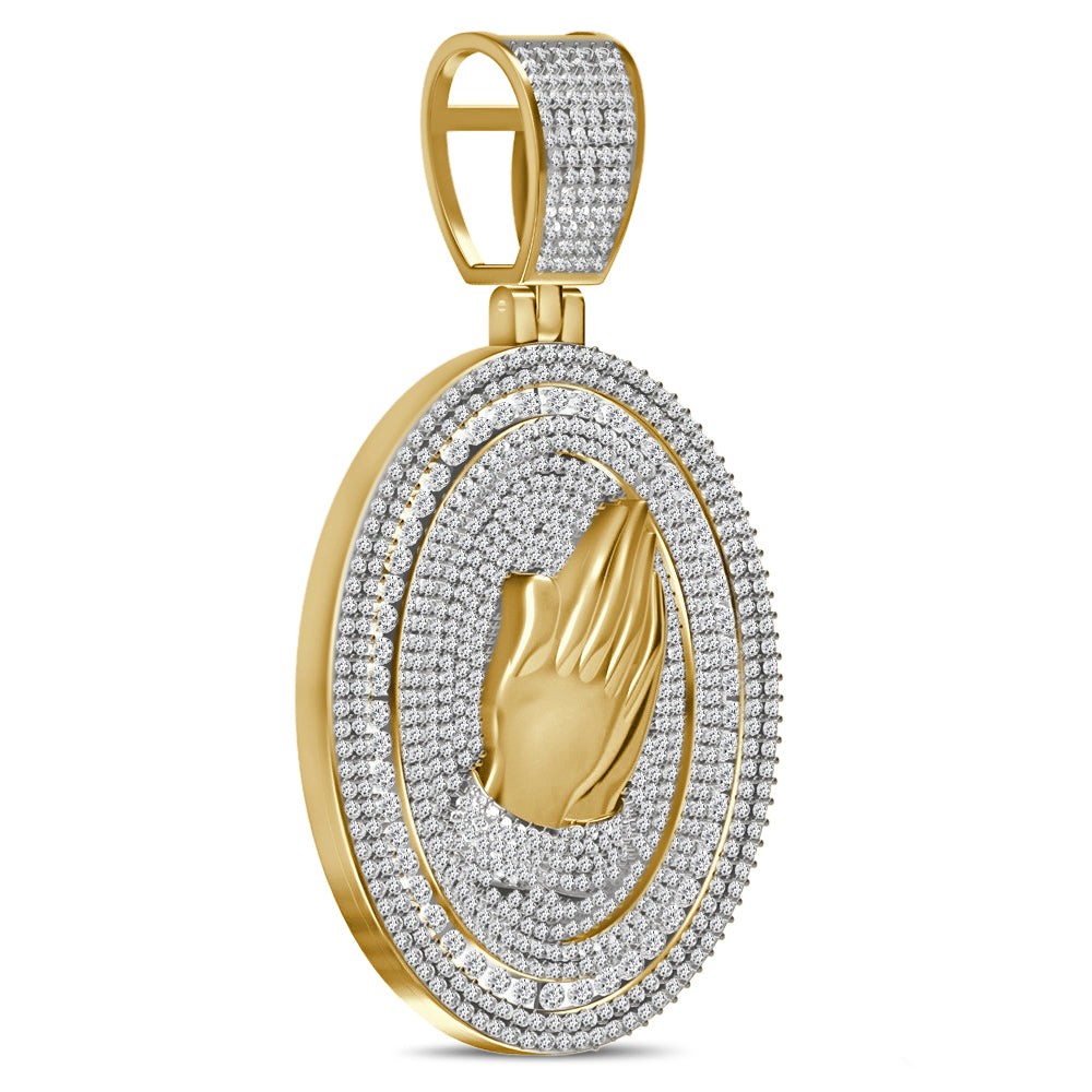 Real Genuine 5.50 Cwt. Authentic VVS/1 Natural Moissanite Diamond 35+ Grams Praying Hands 10K Gold Finish Religious Pendant Charm Medallion
