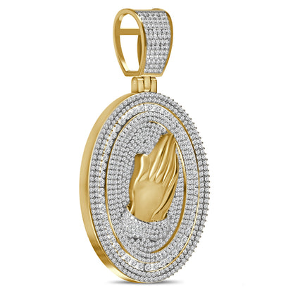 Real Genuine 5.50 Cwt. Authentic VVS/1 Natural Moissanite Diamond 35+ Grams Praying Hands 10K Gold Finish Religious Pendant Charm Medallion