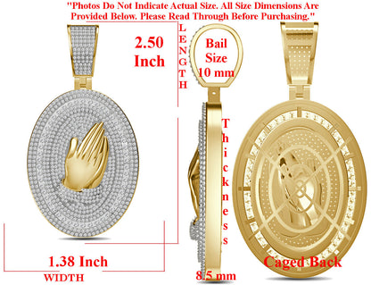 Real Genuine 5.50 Cwt. Authentic VVS/1 Natural Moissanite Diamond 35+ Grams Praying Hands 10K Gold Finish Religious Pendant Charm Medallion