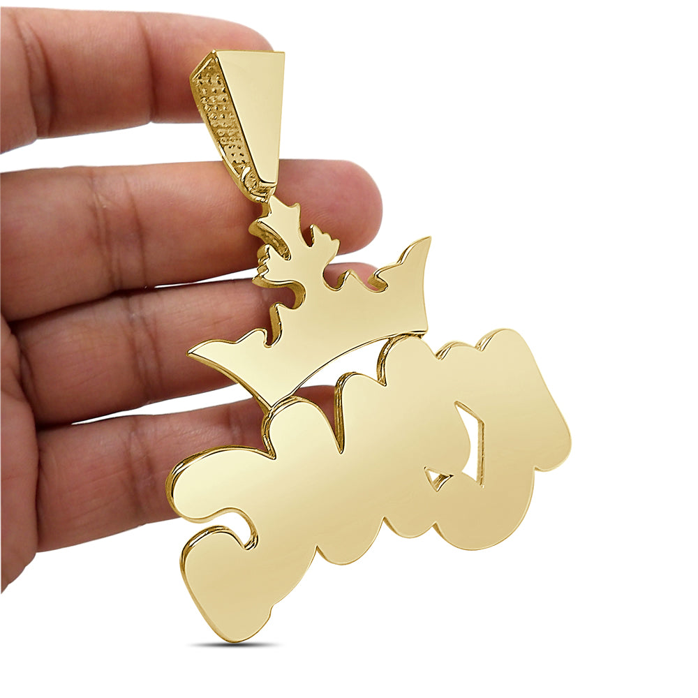 140+ Grams Big XL 4'' Custom Piece 14K Gold Finish 8.75 Ct. Baguette/Round Cut Simulated Diamond Royal King Crown Men's Pendant Charm +Chain