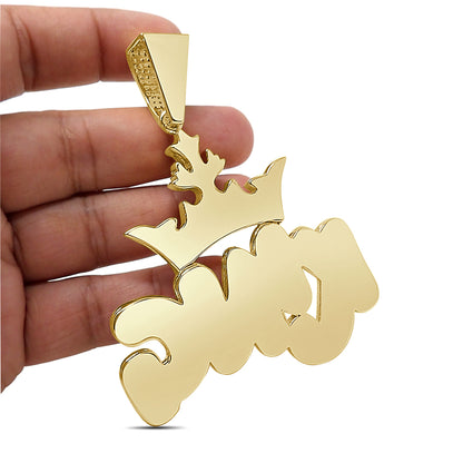 140+ Grams Big XL 4'' Custom Piece 14K Gold Finish 8.75 Ct. Baguette/Round Cut Simulated Diamond Royal King Crown Men's Pendant Charm +Chain