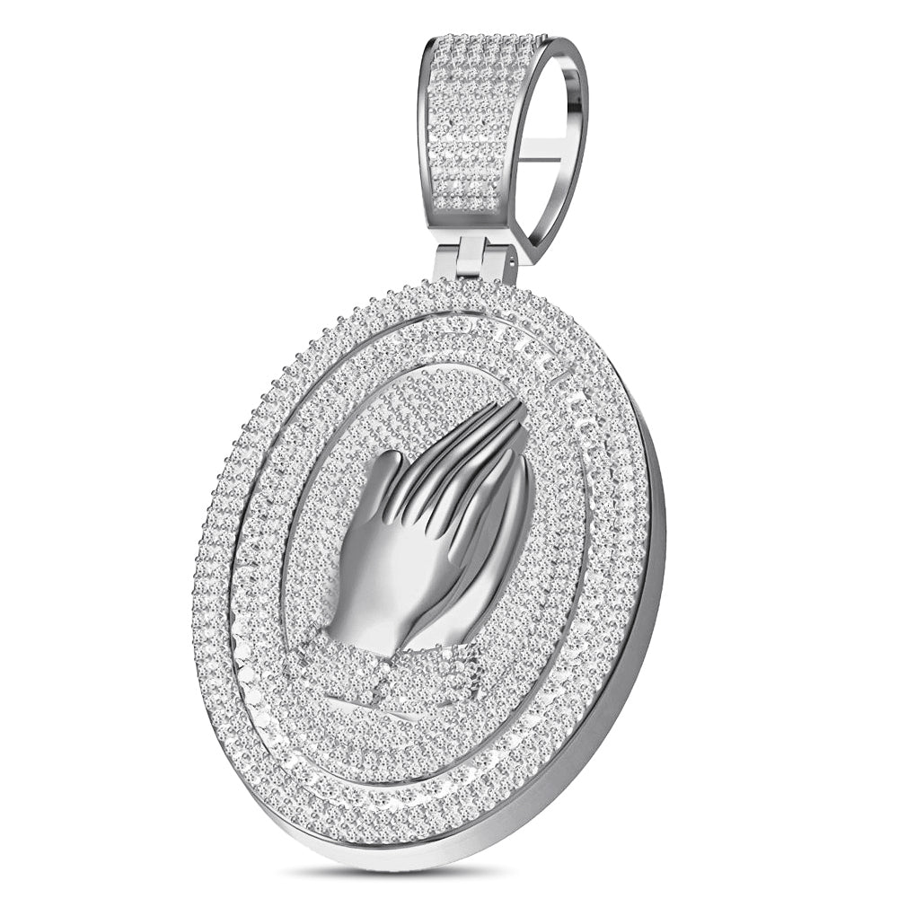 Real Genuine 5.50 Cwt. Authentic VVS/1 Natural Moissanite Diamond 35+ Grams Praying Hands 10K Gold Finish Religious Pendant Charm Medallion