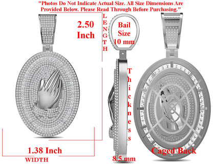 Real Genuine 5.50 Cwt. Authentic VVS/1 Natural Moissanite Diamond 35+ Grams Praying Hands 10K Gold Finish Religious Pendant Charm Medallion