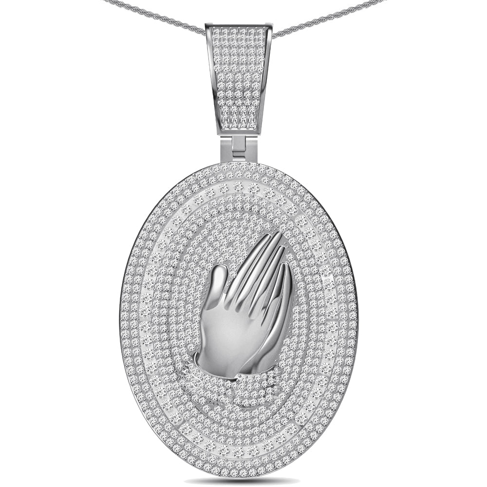 Real Genuine 5.50 Cwt. Authentic VVS/1 Natural Moissanite Diamond 35+ Grams Praying Hands 10K Gold Finish Religious Pendant Charm Medallion
