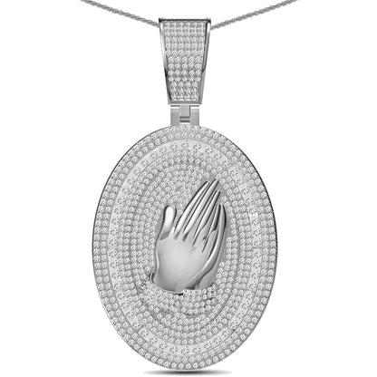 Real Genuine 5.50 Cwt. Authentic VVS/1 Natural Moissanite Diamond 35+ Grams Praying Hands 10K Gold Finish Religious Pendant Charm Medallion
