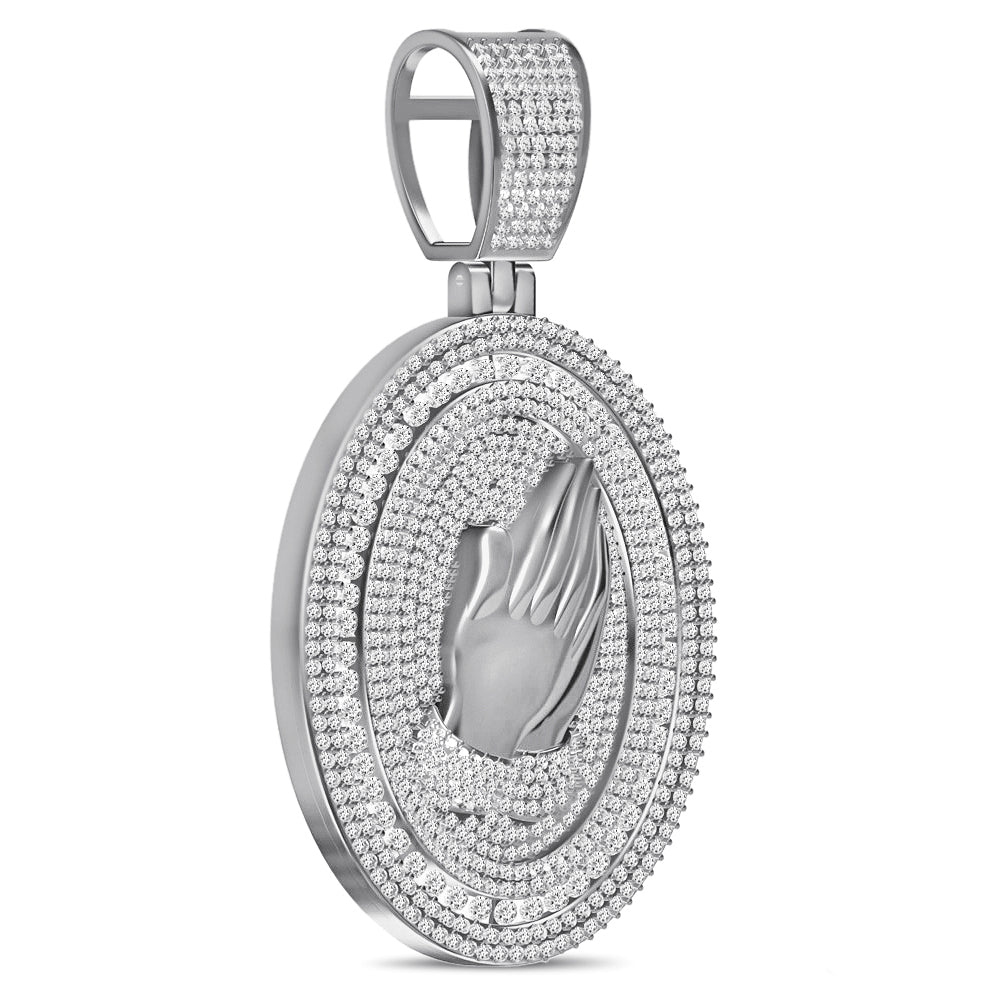 Real Genuine 5.50 Cwt. Authentic VVS/1 Natural Moissanite Diamond 35+ Grams Praying Hands 10K Gold Finish Religious Pendant Charm Medallion