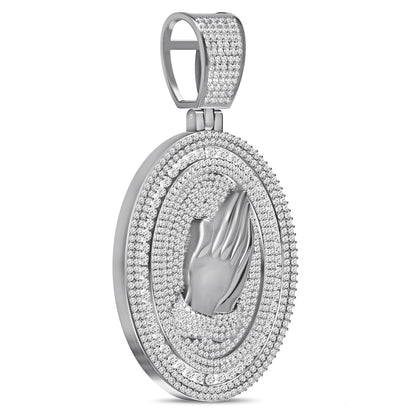 Real Genuine 5.50 Cwt. Authentic VVS/1 Natural Moissanite Diamond 35+ Grams Praying Hands 10K Gold Finish Religious Pendant Charm Medallion