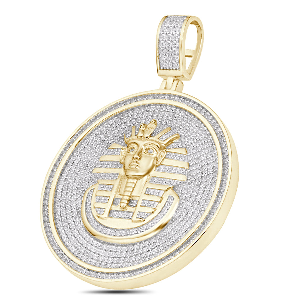 Real Genuine 3.50 Cwt. Authentic MOISSANITE Diamond 31+ Grams Ancient Egyptian Pharaoh King Tut Mummy 14K Gold Over Charm Pendant Chain Set