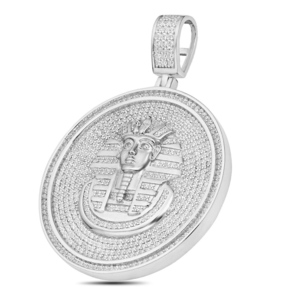 Real Genuine 3.50 Cwt. Authentic MOISSANITE Diamond 31+ Grams Ancient Egyptian Pharaoh King Tut Mummy 14K Gold Over Charm Pendant Chain Set