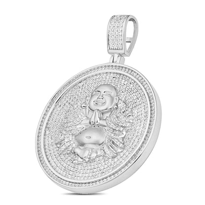Real Genuine 3.50 Cwt. Authentic VVS/1 MOISSANITE Diamond 32+ Grams Praying Gautama Buddha 14K Gold Finish Religious Charm Pendant Chain Set