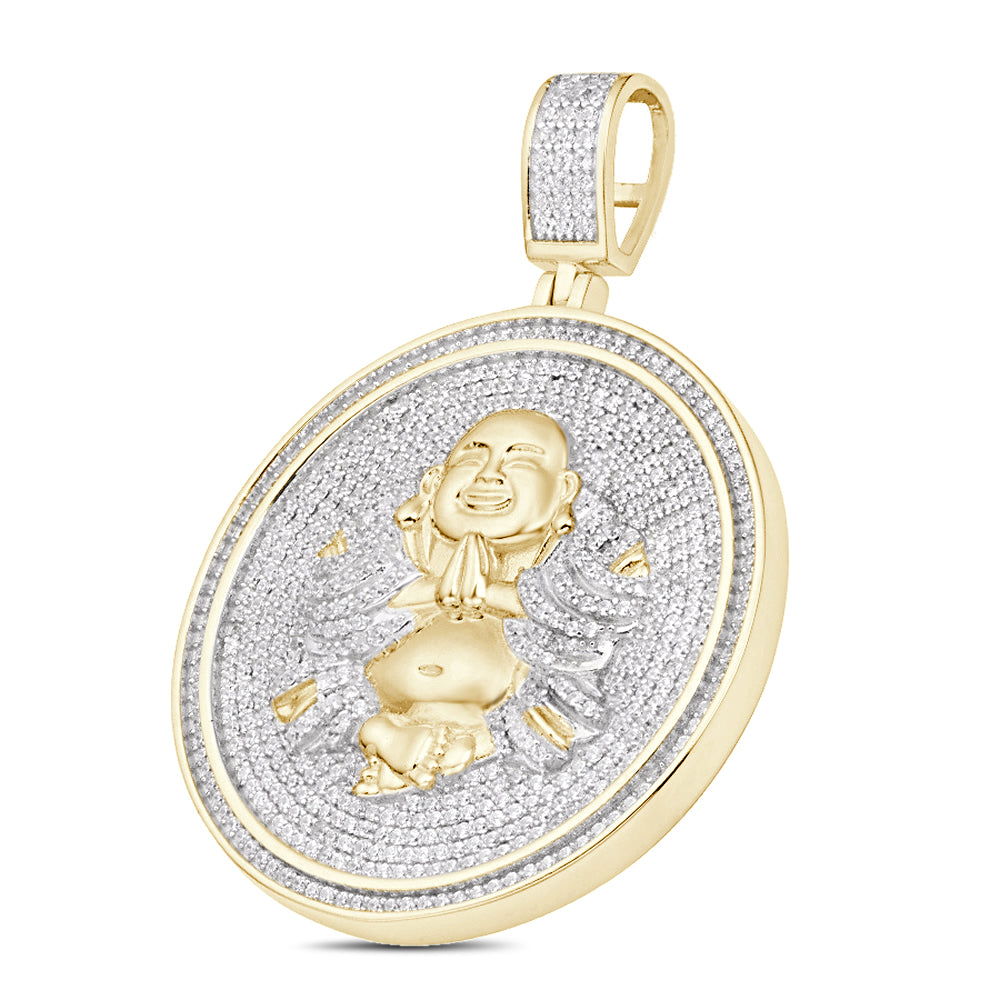 Real Genuine 3.50 Cwt. Authentic VVS/1 MOISSANITE Diamond 32+ Grams Praying Gautama Buddha 14K Gold Finish Religious Charm Pendant Chain Set