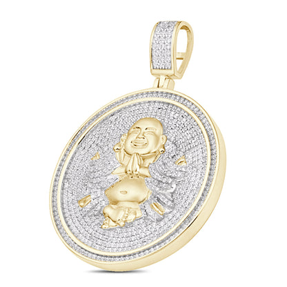 Real Genuine 3.50 Cwt. Authentic VVS/1 MOISSANITE Diamond 32+ Grams Praying Gautama Buddha 14K Gold Finish Religious Charm Pendant Chain Set