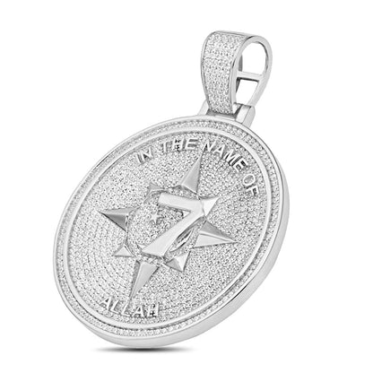 Real Genuine 3.50 Cwt. Authentic MOISSANITE Diamond 34+ Grams Five-Percent Nation Five Percenter Allah Pendant 10K Gold Over Charm Chain Set