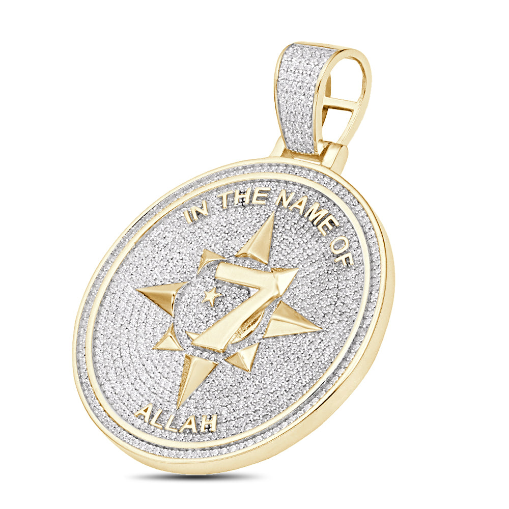 Real Genuine 3.50 Cwt. Authentic MOISSANITE Diamond 34+ Grams Five-Percent Nation Five Percenter Allah Pendant 10K Gold Over Charm Chain Set