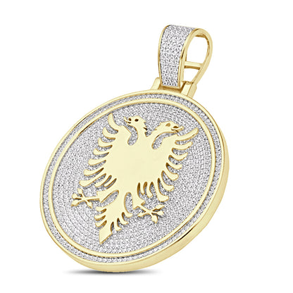 Real 3.50 Cwt. Authentic VVS/1 MOISSANITE Diamond 33+ Grams Albanian Eagle Double Headed Flying Bird Pendant 14K Gold Finish Charm Chain Set