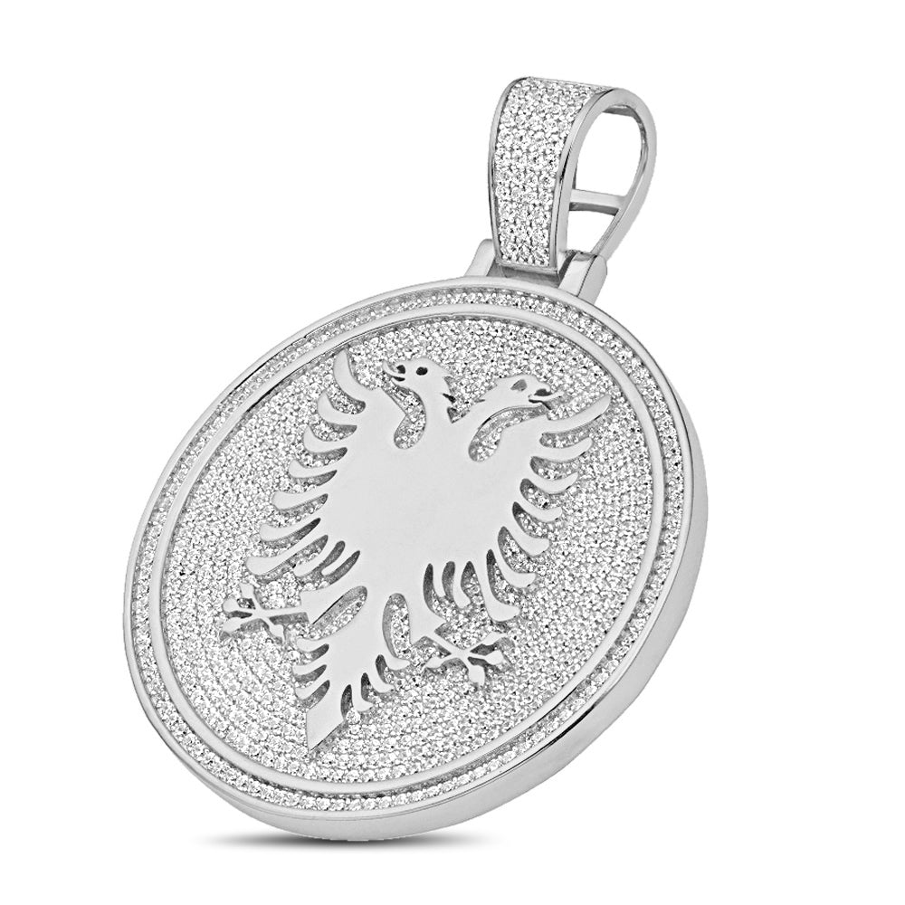 Real 3.50 Cwt. Authentic VVS/1 MOISSANITE Diamond 33+ Grams Albanian Eagle Double Headed Flying Bird Pendant 14K Gold Finish Charm Chain Set