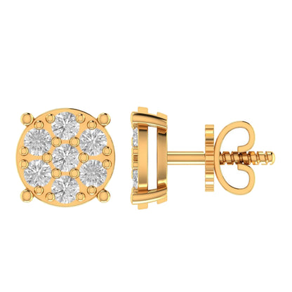 10K Real Yellow Gold Genuine Authentic 1/4 Cwt. VVS/1 Moissanite Diamond Unisex Round Flower Screw Back Stud Earrings Mini Small 6mm