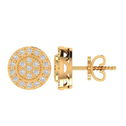 10K Real Yellow Gold Genuine Authentic 1/4 Cwt. VVS/1 Moissanite Diamond Unisex Round Flower Screw Back Stud Earrings Mini Small 8.75 mm