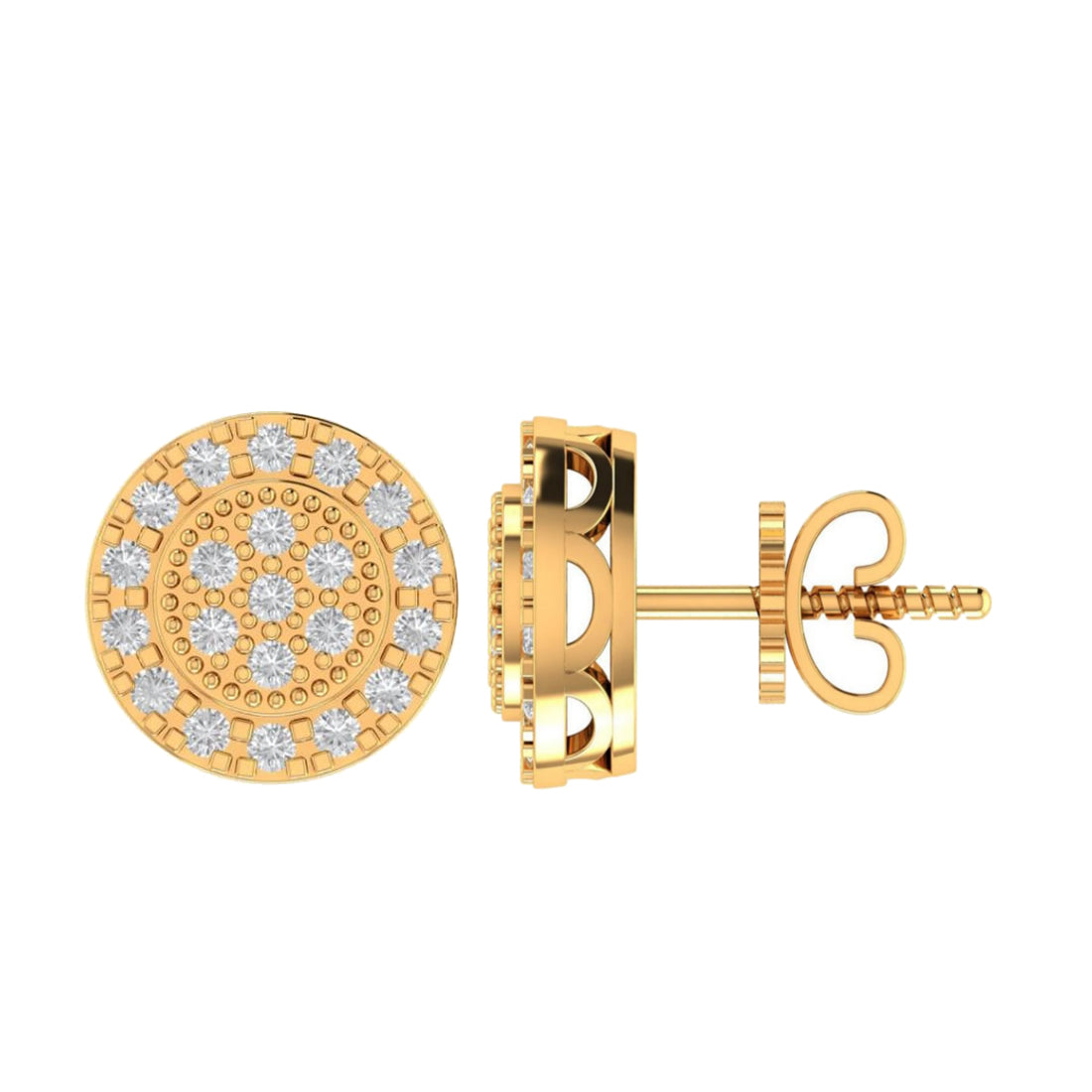 10K Real Yellow Gold Genuine Authentic 0.25 Cwt. VVS/1 Moissanite Diamond Unisex Round Flower Screw Back Stud Earrings Mini Small 8.75 mm
