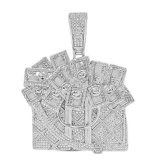 39+ Grams 5.75 Cwt. G.R.A Certified VVS/D Moissanite Diamond Hand Made Wallet Full Of Money Cash Dollars Rich 14K Gold Finish Pendant Charm