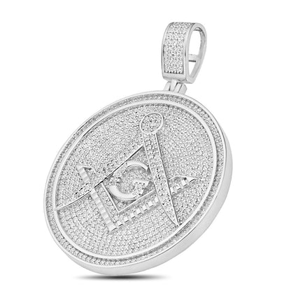 Real Genuine 3.50 Cwt. Authentic VVS/1 MOISSANITE Diamond 33+ Grams Freemason Masonic G Compass Pendant 14K Gold Finish Charm Chain Neckless