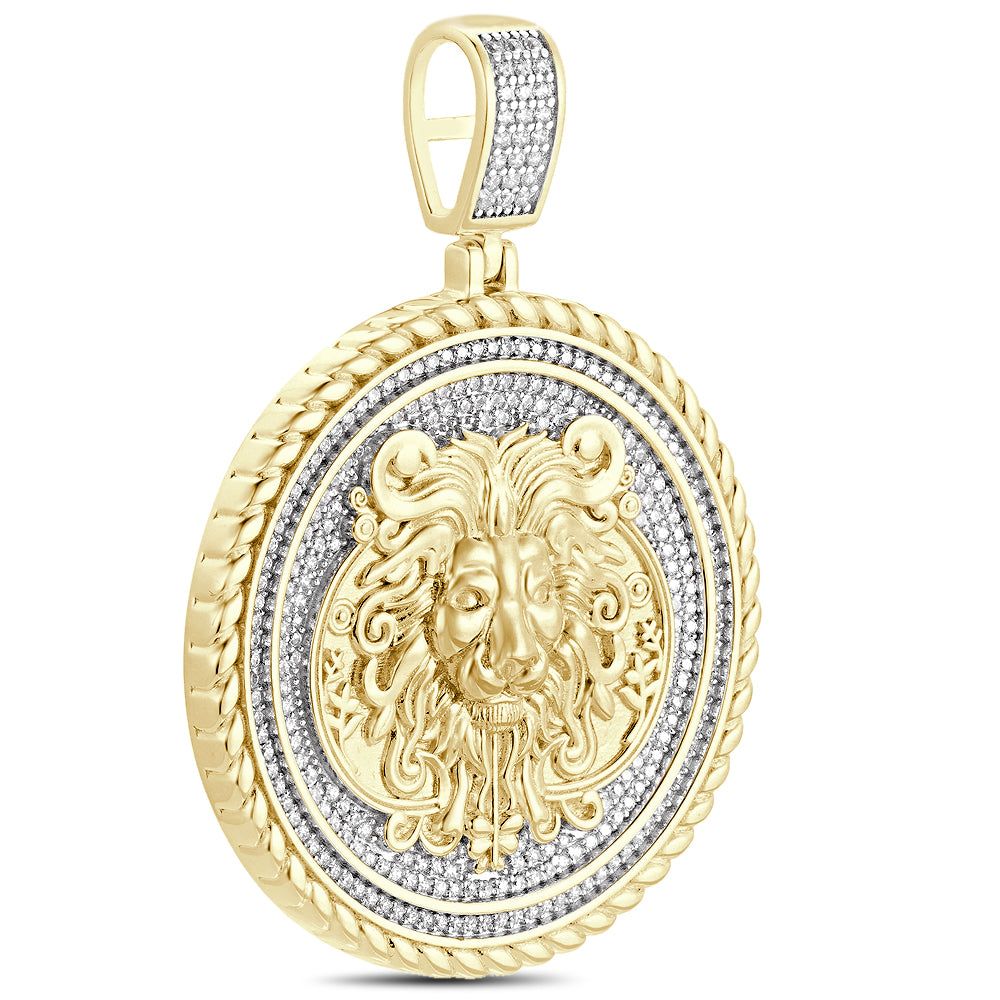 Real Genuine 2.00 Cwt. VVS/1 Authentic MOISSANITE Diamond 33+ Grams Jungle King Lion Face 14k Gold Finish Charm Pendant Chain Neckless Set