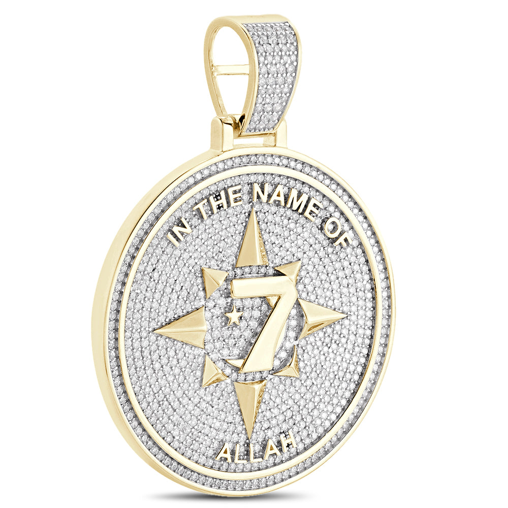 Real Genuine 3.50 Cwt. Authentic MOISSANITE Diamond 34+ Grams Five-Percent Nation Five Percenter Allah Pendant 10K Gold Over Charm Chain Set